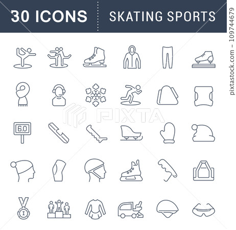 Set Vector Line Icons of Skating Sports. Set Vector Line Icons of Skating Sports. 109744679
