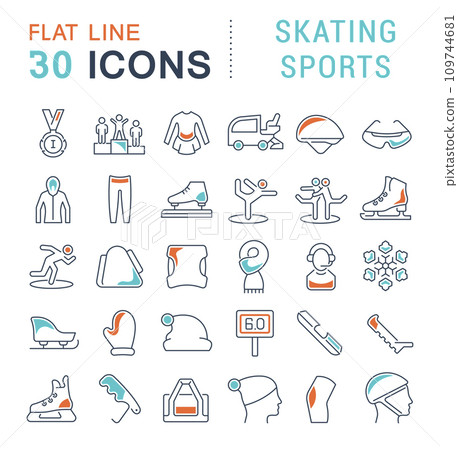 Set Vector Line Icons of Skating Sports. Set Vector Line Icons of Skating Sports. 109744681