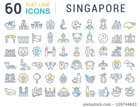 Set Vector Line Icons of Singapore. Set Vector Line Icons of Singapore. 109744683