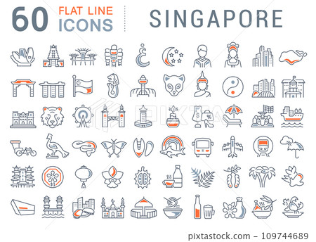 Set Vector Line Icons of Singapore. 109744689