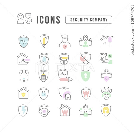 Set of linear icons of Security Company Set of linear icons of Security Company 109744705