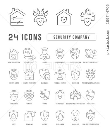 Set of linear icons of Security Company Set of linear icons of Security Company 109744706
