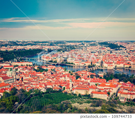 View of Charles Bridge over Vltava river and Old city from Petri 109744733