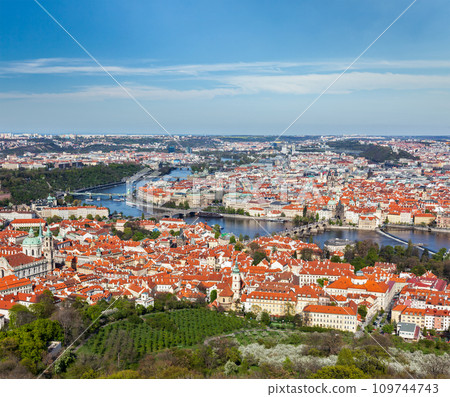 View of Charles Bridge over Vltava river and Old city from Petri 109744743