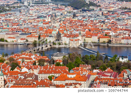 View of Charles Bridge over Vltava river and Old city from Petri 109744744