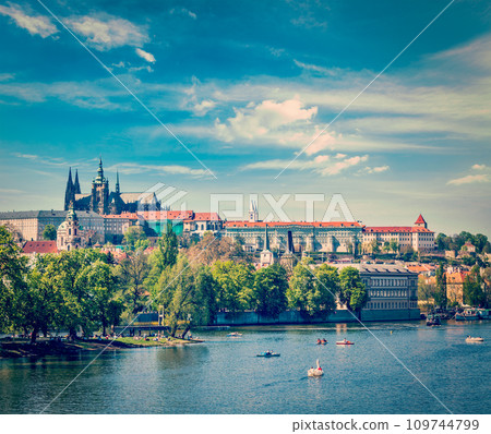 View of Charles bridge over Vltava river and Gradchany Prague C View of Charles bridge over Vltava river and Gradchany Prague C 109744799