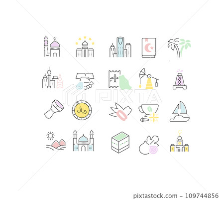 Set Vector Line Icons of Saudi Arabia. 109744856
