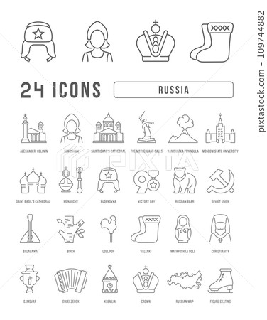 Set of linear icons of Russia 109744882