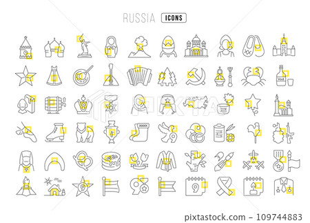 Set of linear icons of Russia 109744883