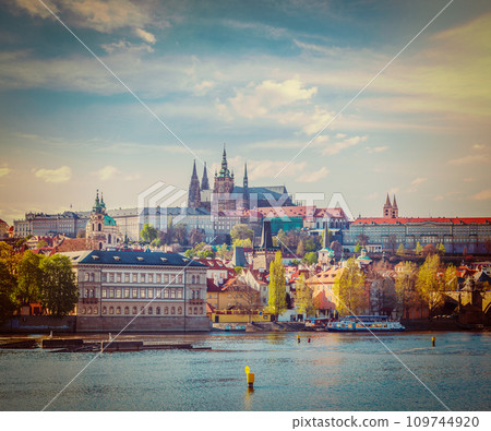View of Charles bridge over Vltava river and Gradchany View of Charles bridge over Vltava river and Gradchany 109744920