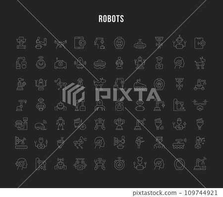 Set Vector Line Icons of Robots. Set Vector Line Icons of Robots. 109744921