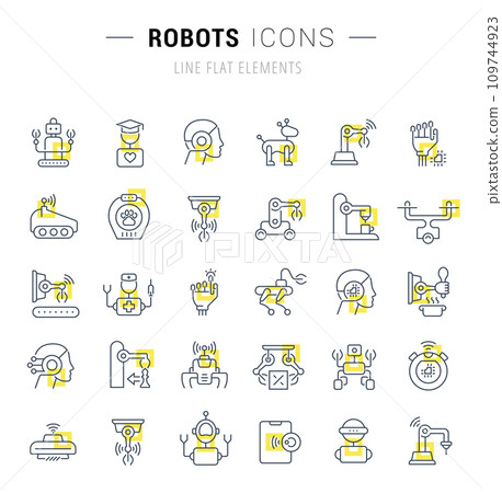 Set Vector Line Icons of Robots Set Vector Line Icons of Robots 109744923