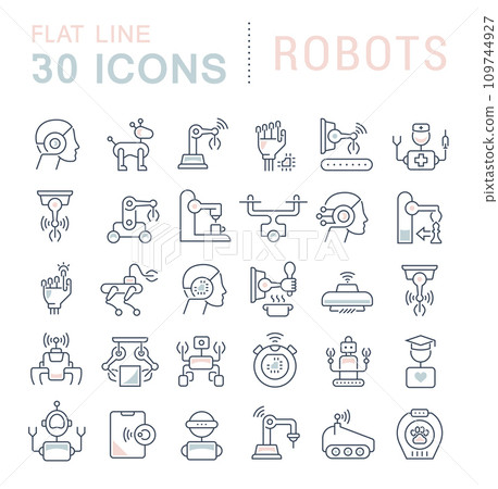 Set Vector Line Icons of Robots 109744927