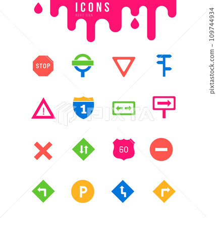 Set of Simple Icons of Road Sign 109744934
