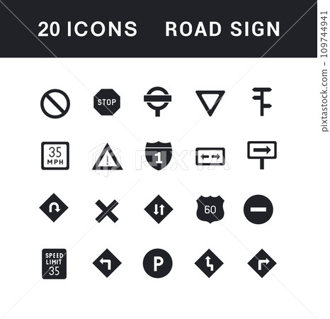 Set of Simple Icons of Road Sign 109744941