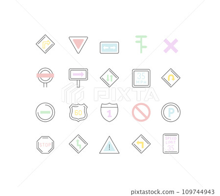 Set Vector Line Icons of Road Sign Set Vector Line Icons of Road Sign 109744943