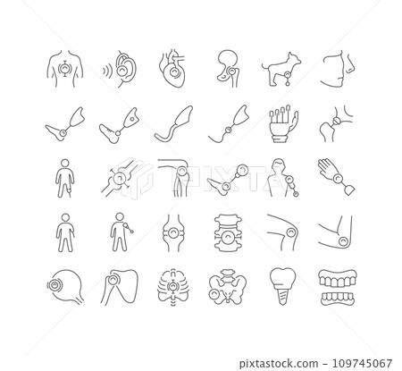 Set of linear icons of Prosthetics Set of linear icons of Prosthetics 109745067