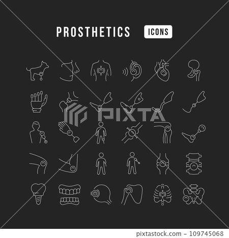 Set of linear icons of Prosthetics Set of linear icons of Prosthetics 109745068