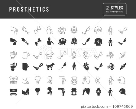 Set of simple icons of Prosthetics Set of simple icons of Prosthetics 109745069