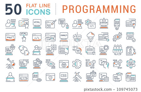 Set Vector Line Icons of Programming 109745073