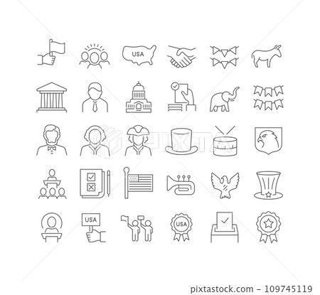 Set of linear icons of Presidents Day Set of linear icons of Presidents Day 109745119