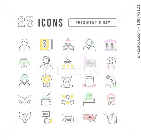 Set of linear icons of Presidents Day 109745121