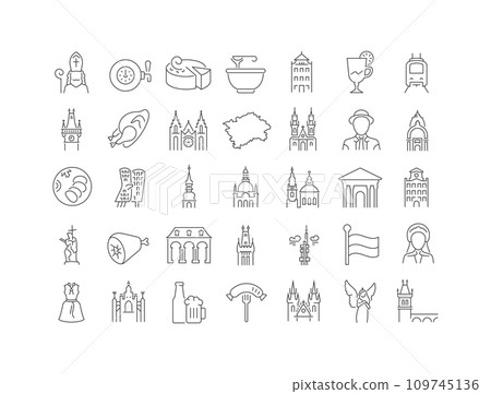 Set of linear icons of Prague Set of linear icons of Prague 109745136