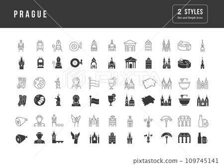 Set of simple icons of Prague Set of simple icons of Prague 109745141