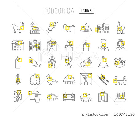 Set of linear icons of Podgorica 109745156