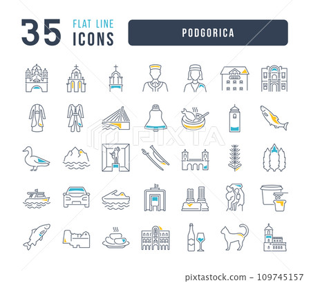 Set of linear icons of Podgorica Set of linear icons of Podgorica 109745157