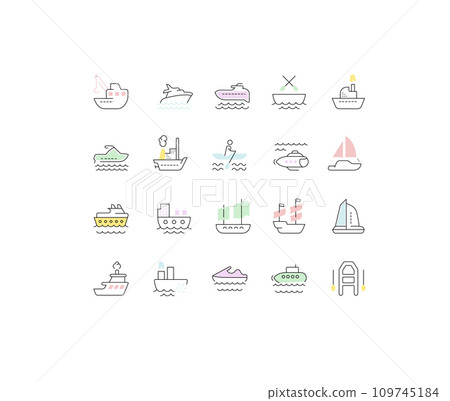 Set Vector Line Icons of Maritime Transport. Set Vector Line Icons of Maritime Transport. 109745184