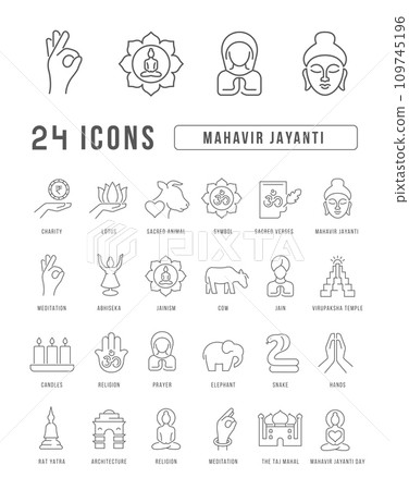 Vector Line Icons of Mahavir Jayanti Vector Line Icons of Mahavir Jayanti 109745196