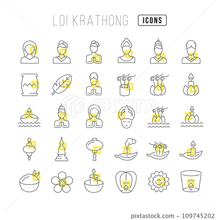Vector Line Icons of Loi Krathong 109745202
