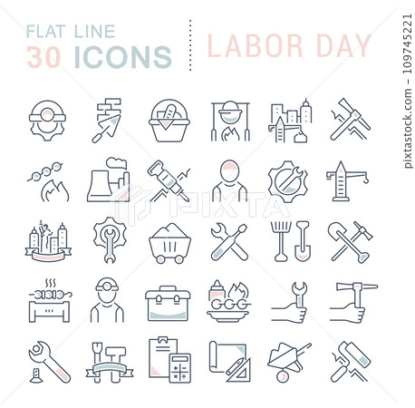 Set Vector Line Icons of Labor Day Set Vector Line Icons of Labor Day 109745221