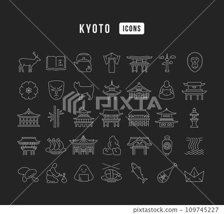 Set of linear icons of Kyoto Set of linear icons of Kyoto 109745227