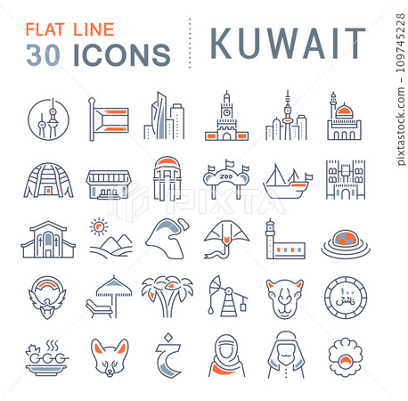 Set Vector Line Icons of Kuwait. 109745228