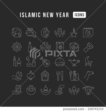 Vector Line Icons of Islamic New Year Vector Line Icons of Islamic New Year 109745254