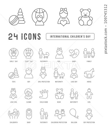 Vector Line Icons of International Childrens Day 109745312