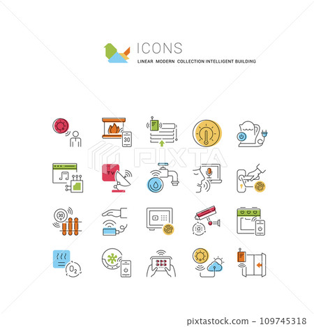 Set Vector Line Icons of Intelligent Building. Set Vector Line Icons of Intelligent Building. 109745318