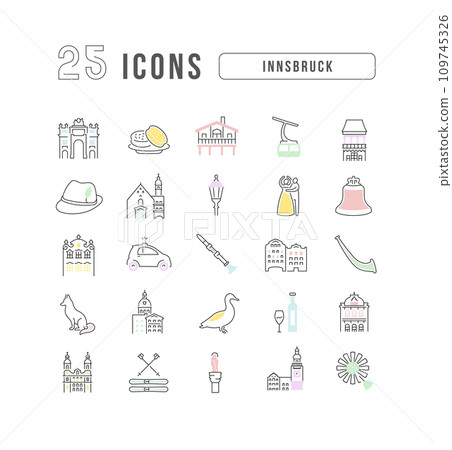 Set of linear icons of Innsbruck 109745326