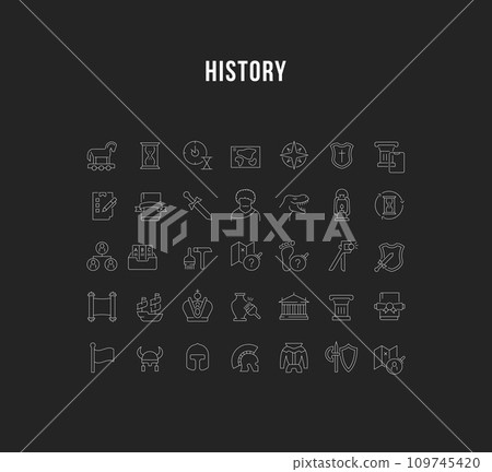 Set Vector Line Icons of History. Set Vector Line Icons of History. 109745420