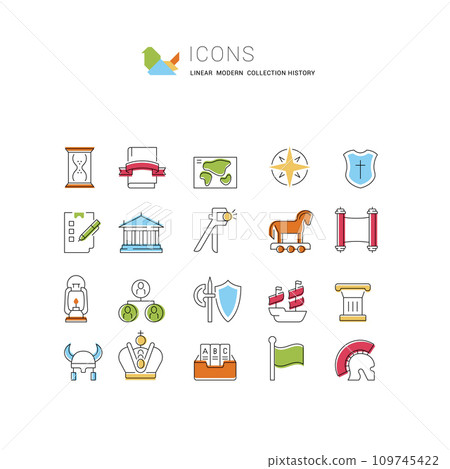 Set Vector Line Icons of History. Set Vector Line Icons of History. 109745422