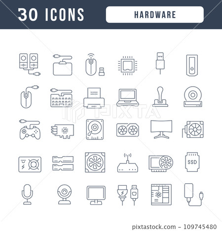 Set of linear icons of Hardware 109745480