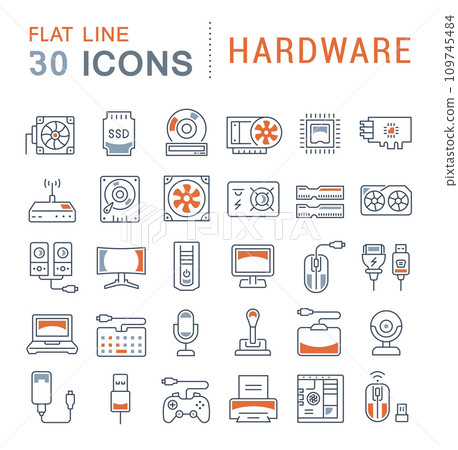 Set Vector Line Icons of Hardware 109745484