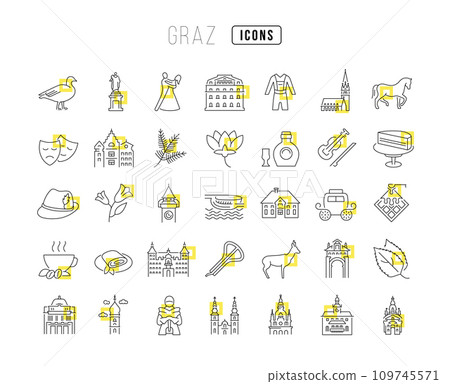 Set of linear icons of Graz 109745571