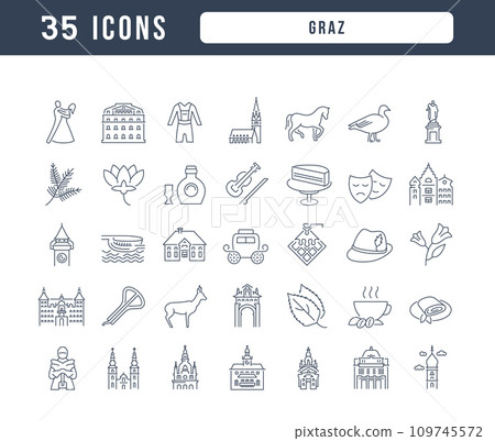 Set of linear icons of Graz 109745572