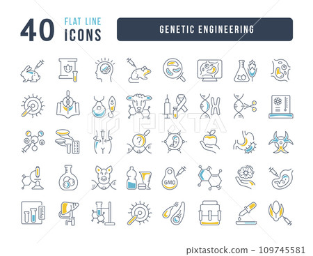 Set of linear icons of Genetic Engineering Set of linear icons of Genetic Engineering 109745581