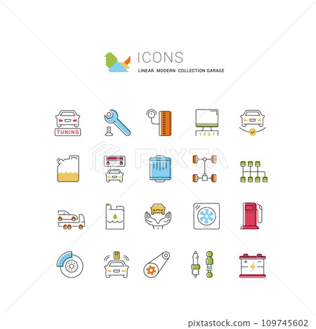 Set Vector Line Icons of Garage and Car Service. Set Vector Line Icons of Garage and Car Service. 109745602
