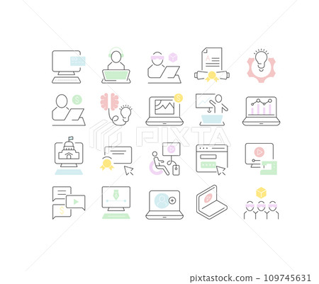 Set Vector Line Icons of Freelancer and Online Education. 109745631