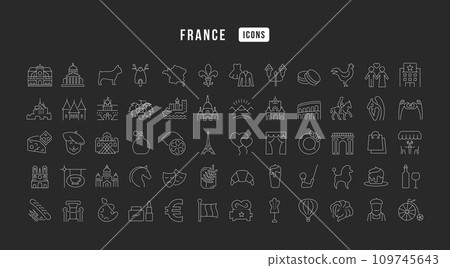 Set of linear icons of France Set of linear icons of France 109745643